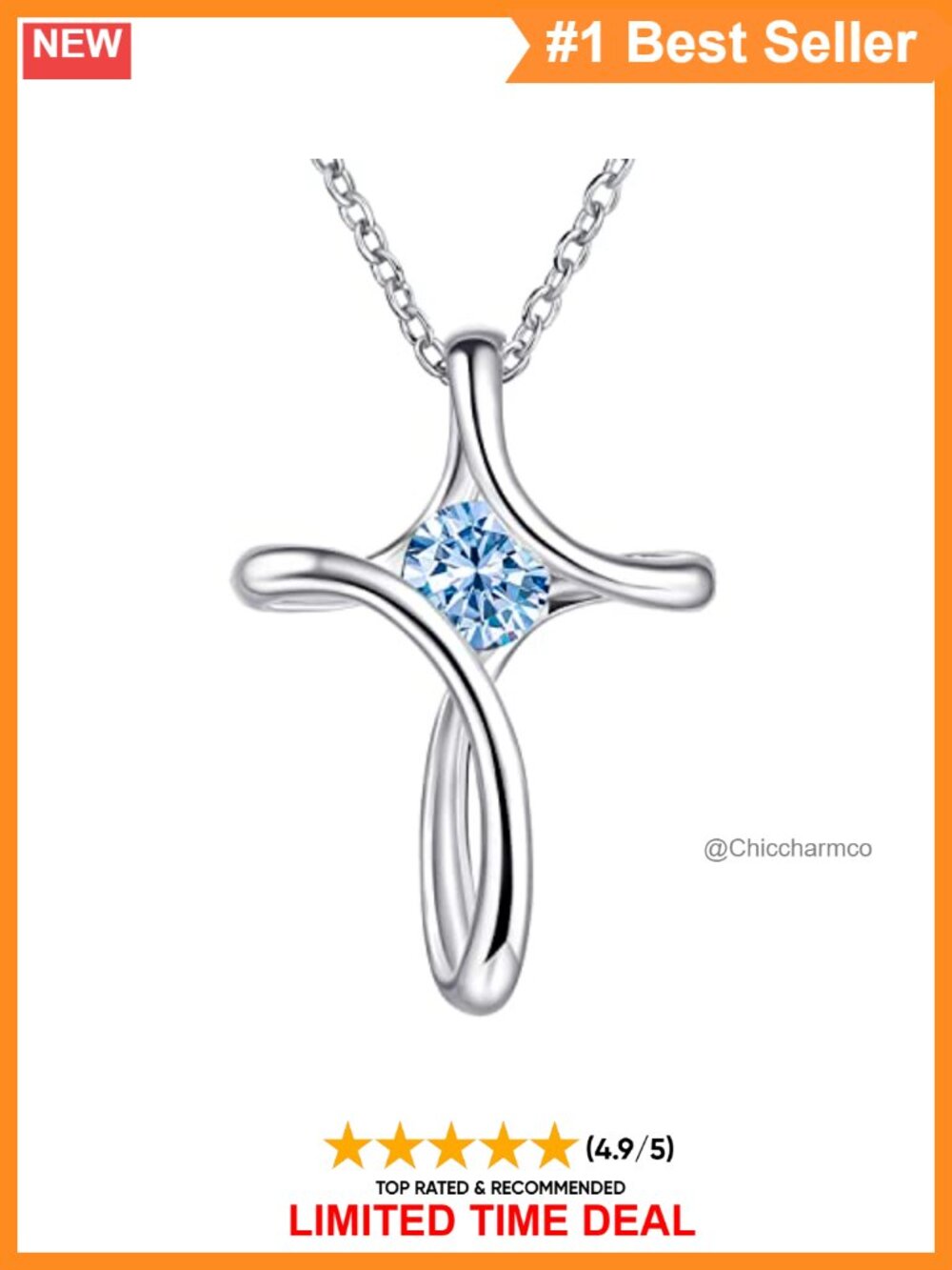 Cross Necklace 925 Sterling Silver Birthstone Pendant Women